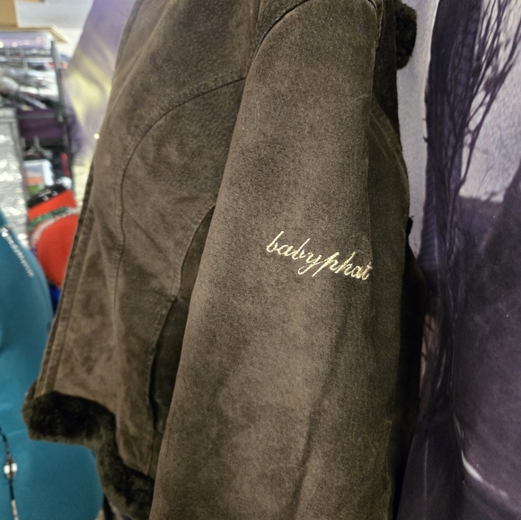 Baby fat brown suede faux fur lined jacket/coat size large - Picture 4 of 15